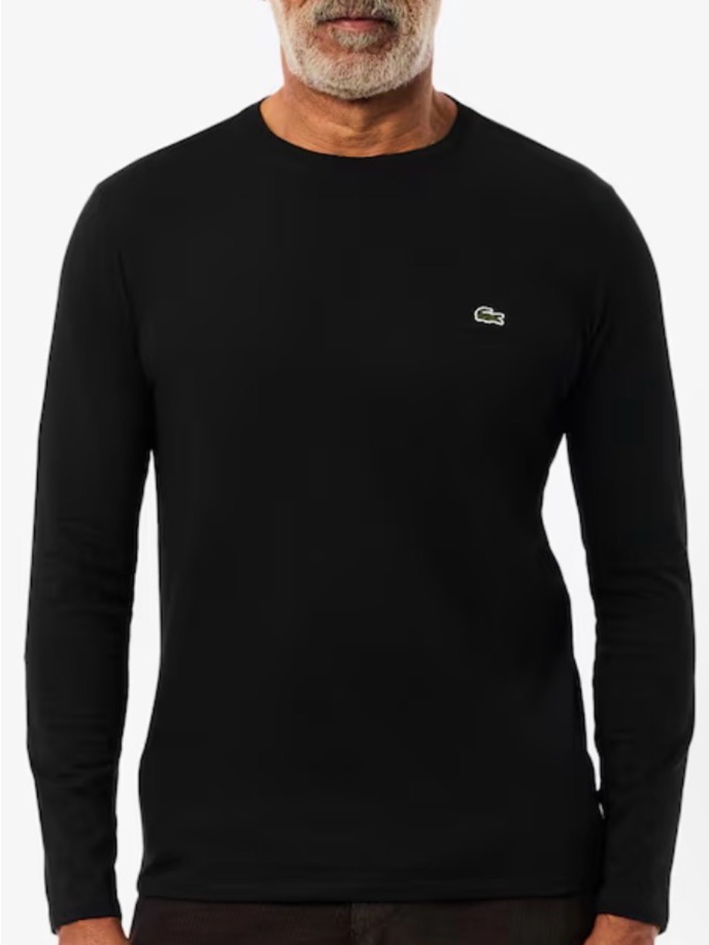 Lacoste Men's Black Long-Sleeve Crewneck with Signature Croc